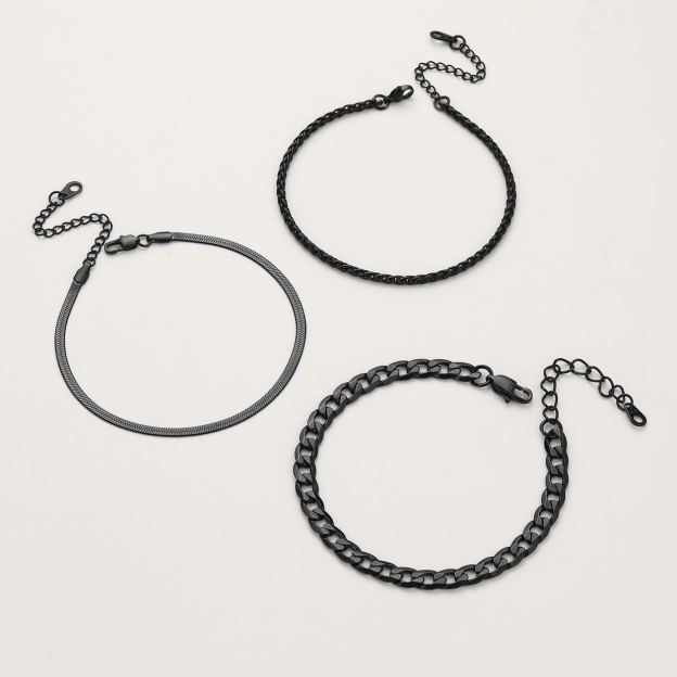 3PC Layered Snake Anklet Set