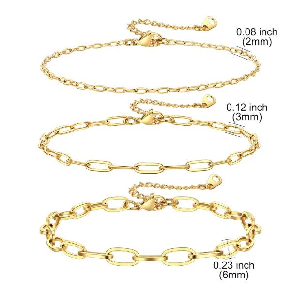 3PC Layered Paperclip Anklet