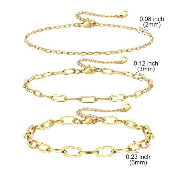 3PC Layered Paperclip Anklet