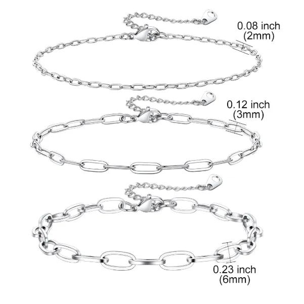 3PC Layered Paperclip Anklet