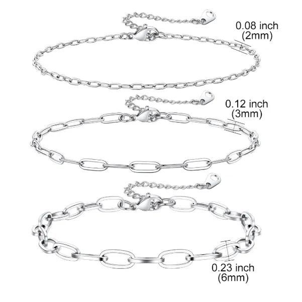 3PC Layered Paperclip Anklet