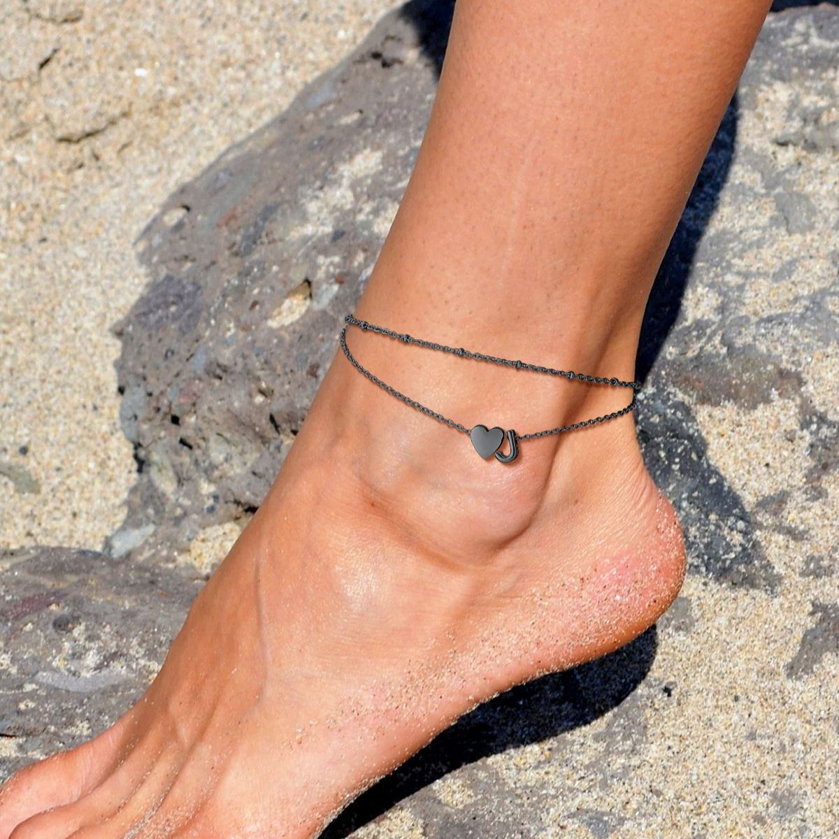 Polished Heart Letter Double Layer Anklet