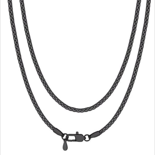 Stainless Steel 2MM Black 18" Flat Box Chain