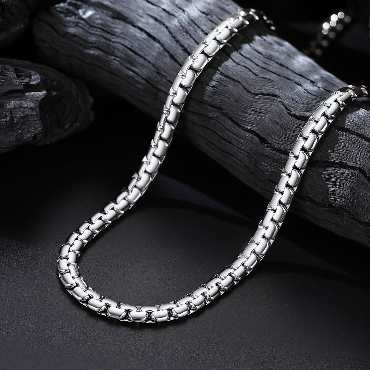 Stainless Steel 8MM Flat Square Chain Necklace