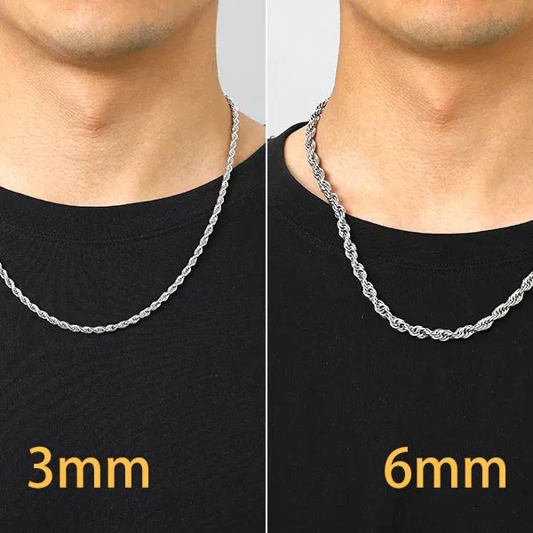 3/6mm Stainless Steel Twisted Rope Chain Necklace 