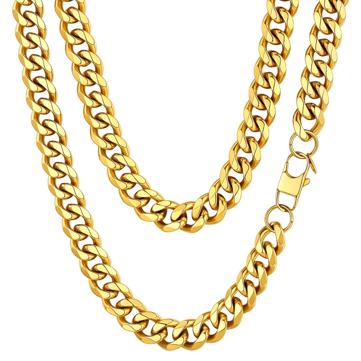 12mm Cuban Curb Chain Necklace Stainless Gold