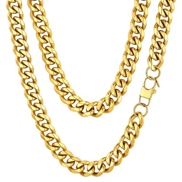 12mm Cuban Curb Chain Necklace Stainless Gold