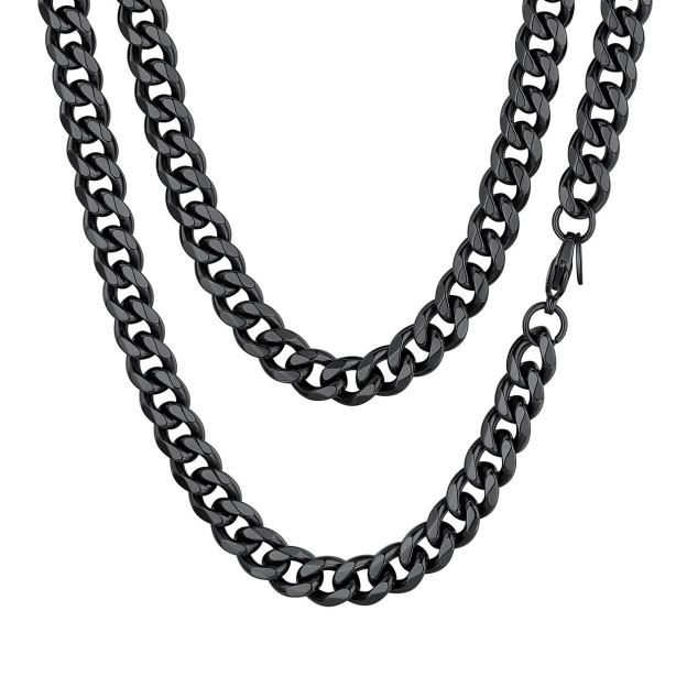9mm Cuban Curb Chain Necklace Stainless Black