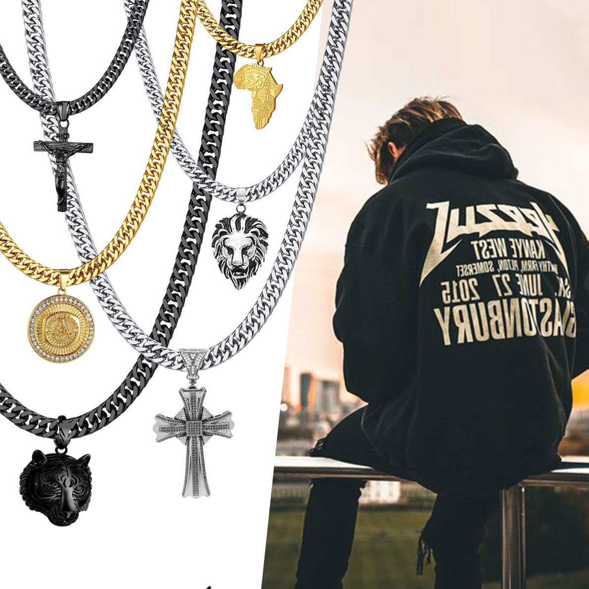 Hip Hop Miami Cuban Chain Necklace with pendants for Men 