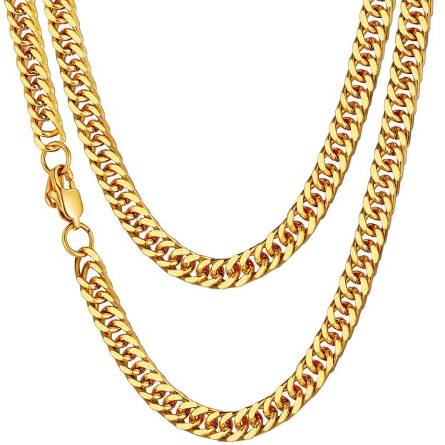 7mm Cuban Curb Chain Necklace Stainless Gold