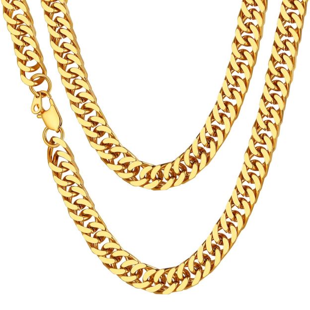 10mm Cuban Curb Chain Necklace Stainless Gold