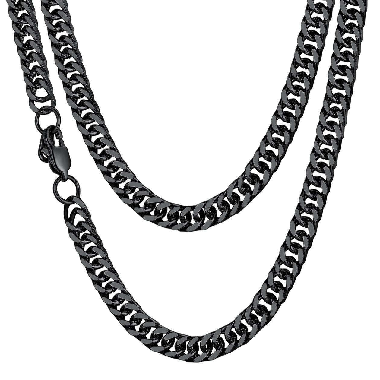 7mm Cuban Curb Chain Necklace Stainless Black