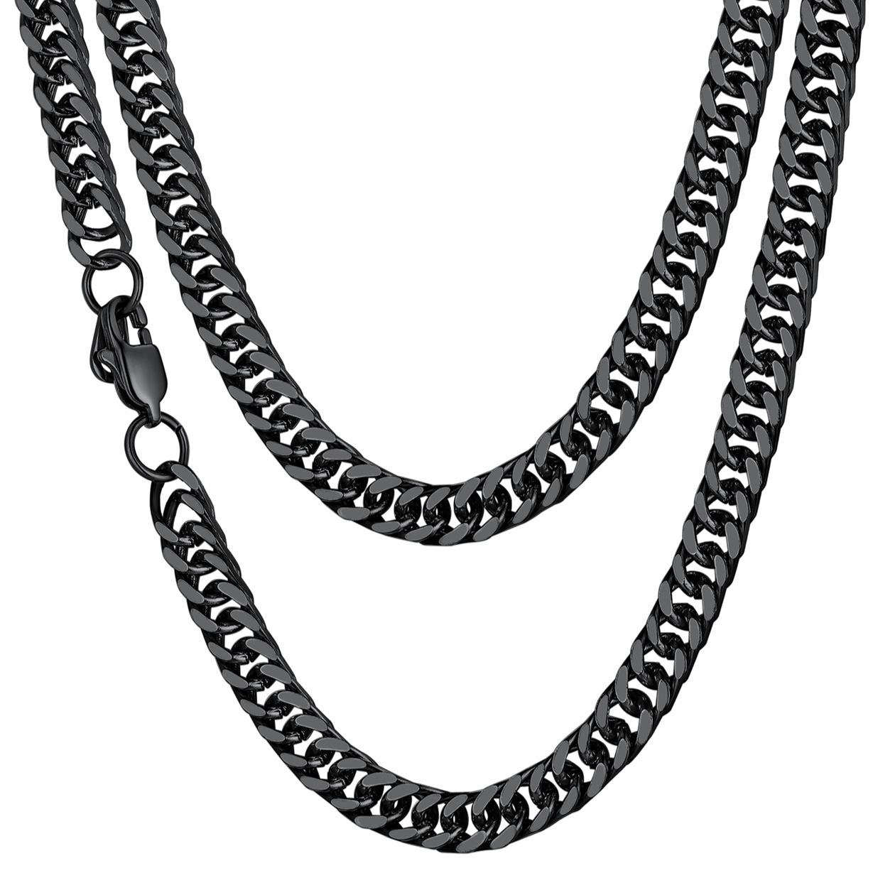 7mm Cuban Curb Chain Necklace Stainless Black