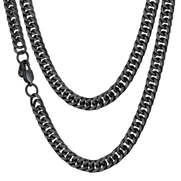 7mm Cuban Curb Chain Necklace Stainless Black