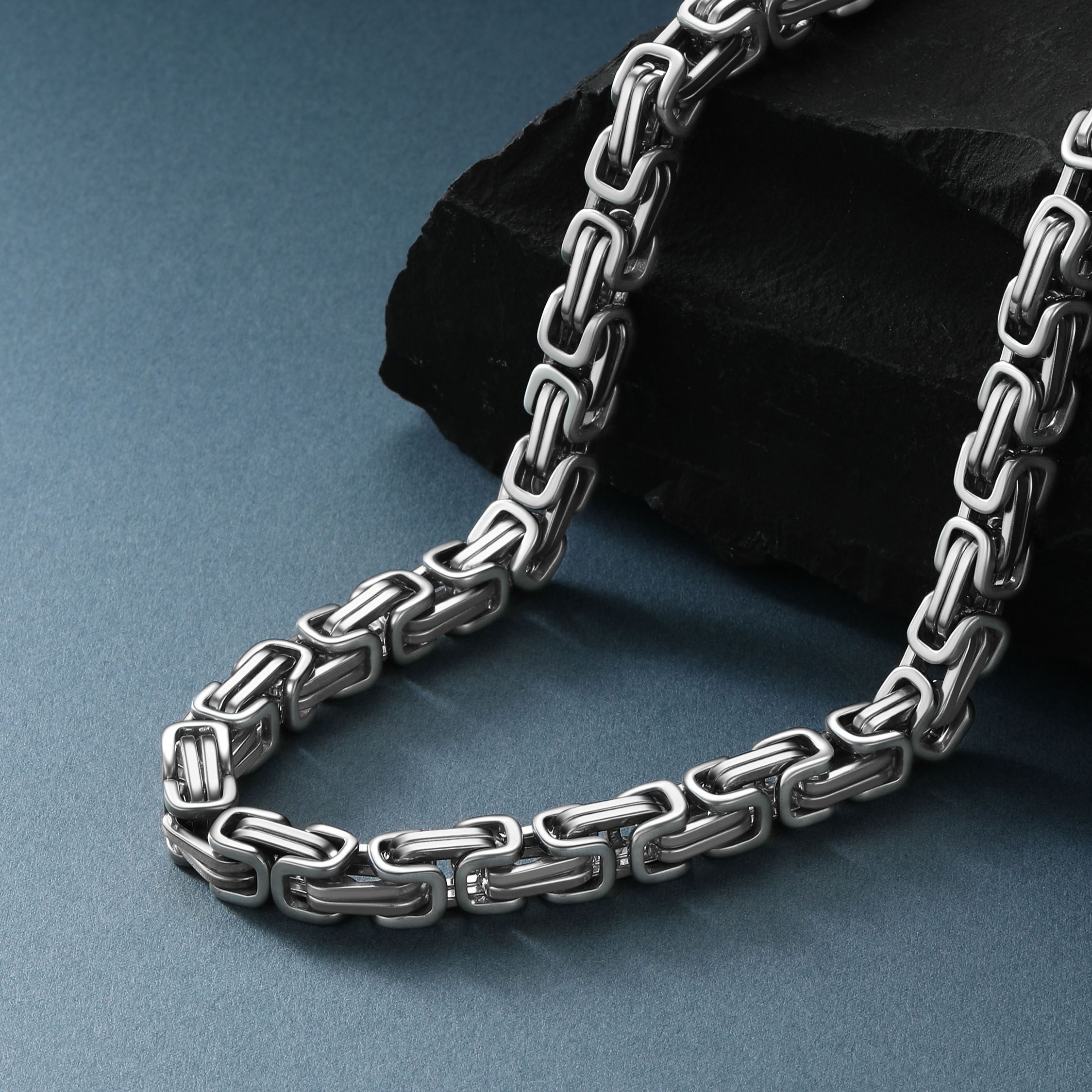 8mm Stainless Steel  Byzantine Chain Necklace 