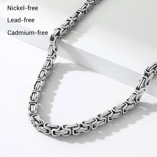 8mm Stainless Steel  Byzantine Chain Necklace 
