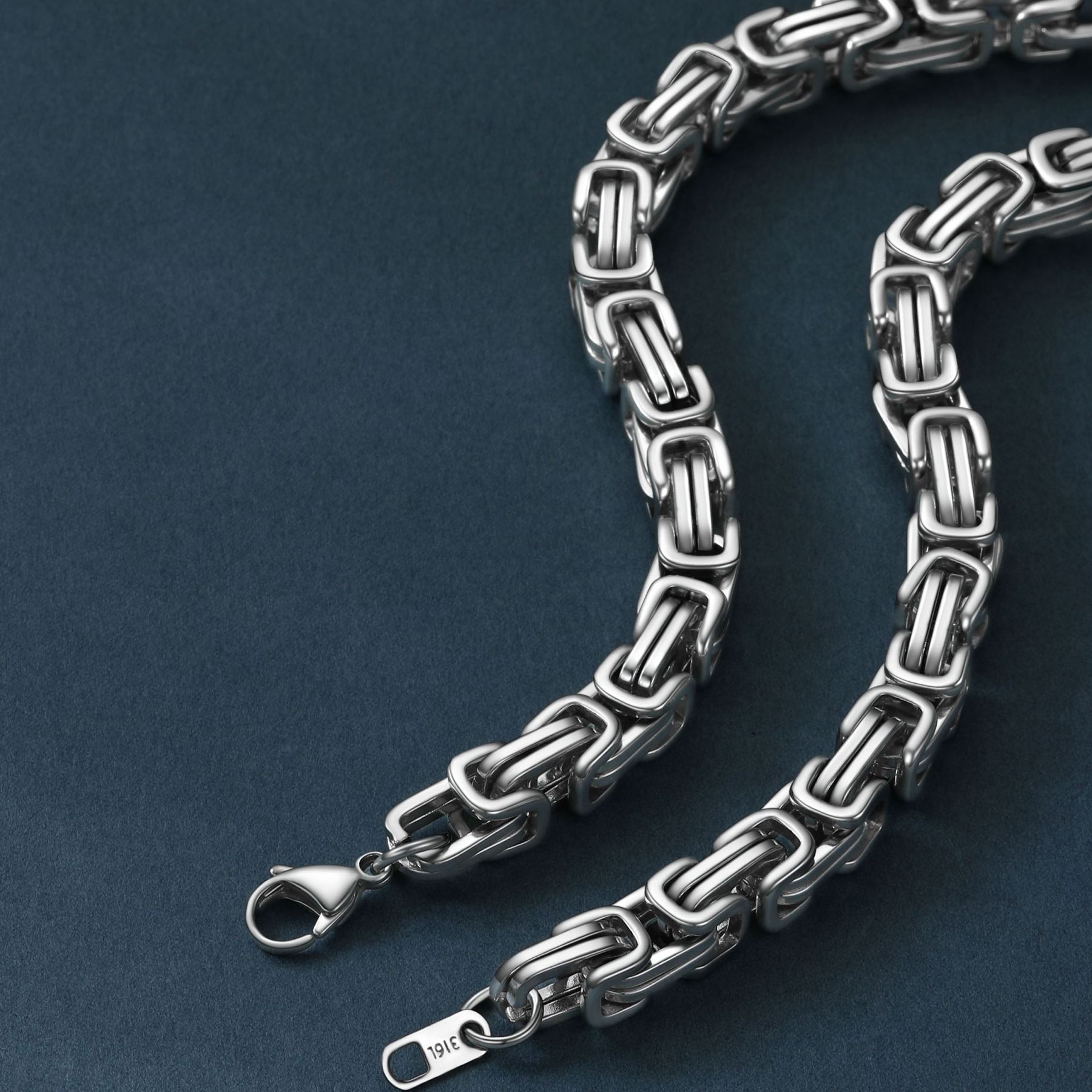 8mm Stainless Steel  Byzantine Chain Necklace 