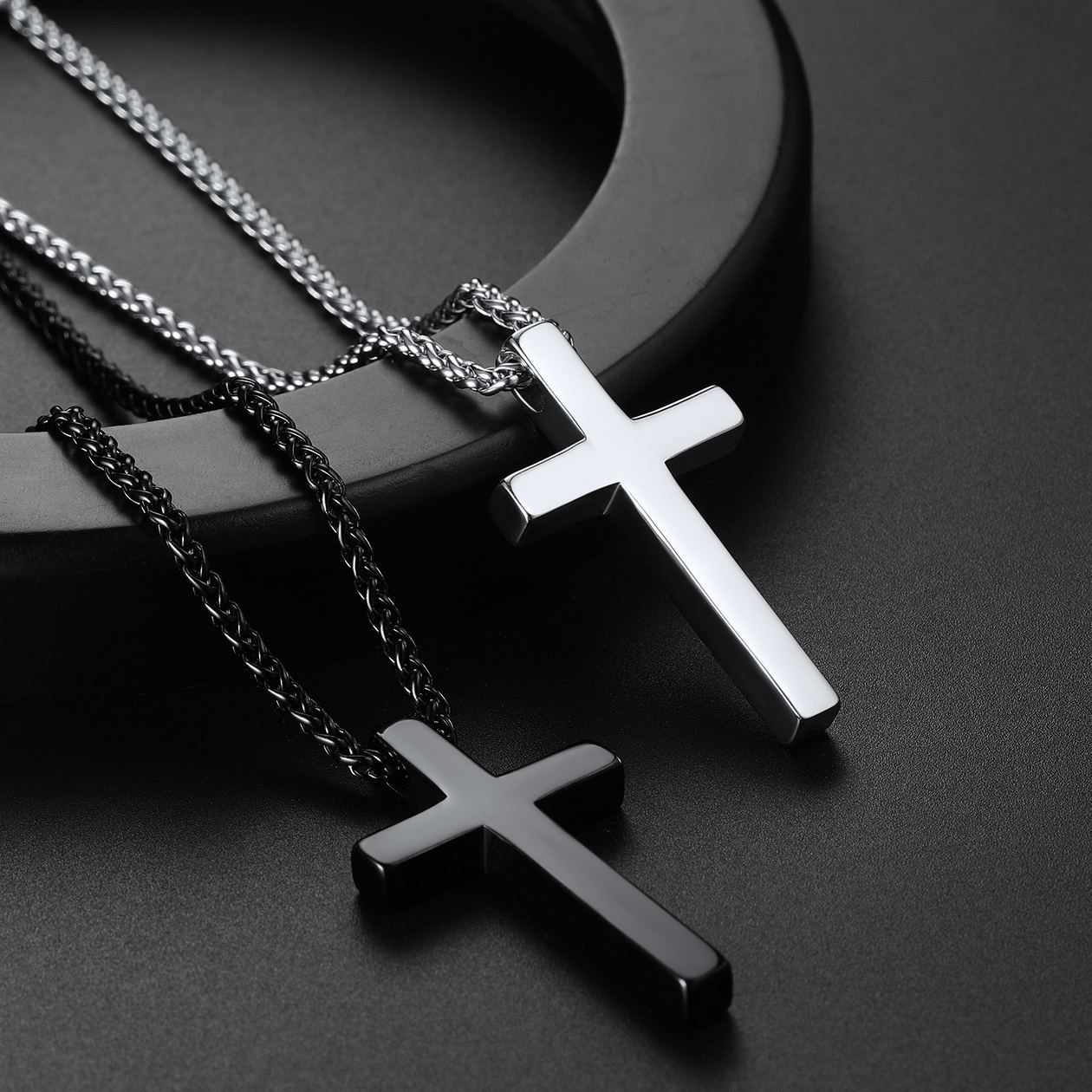 Cross Pendant Necklace 316L Stainless Steel  22" black / Steel