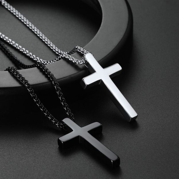 Cross Pendant Necklace 316L Stainless Steel  22" black / Steel