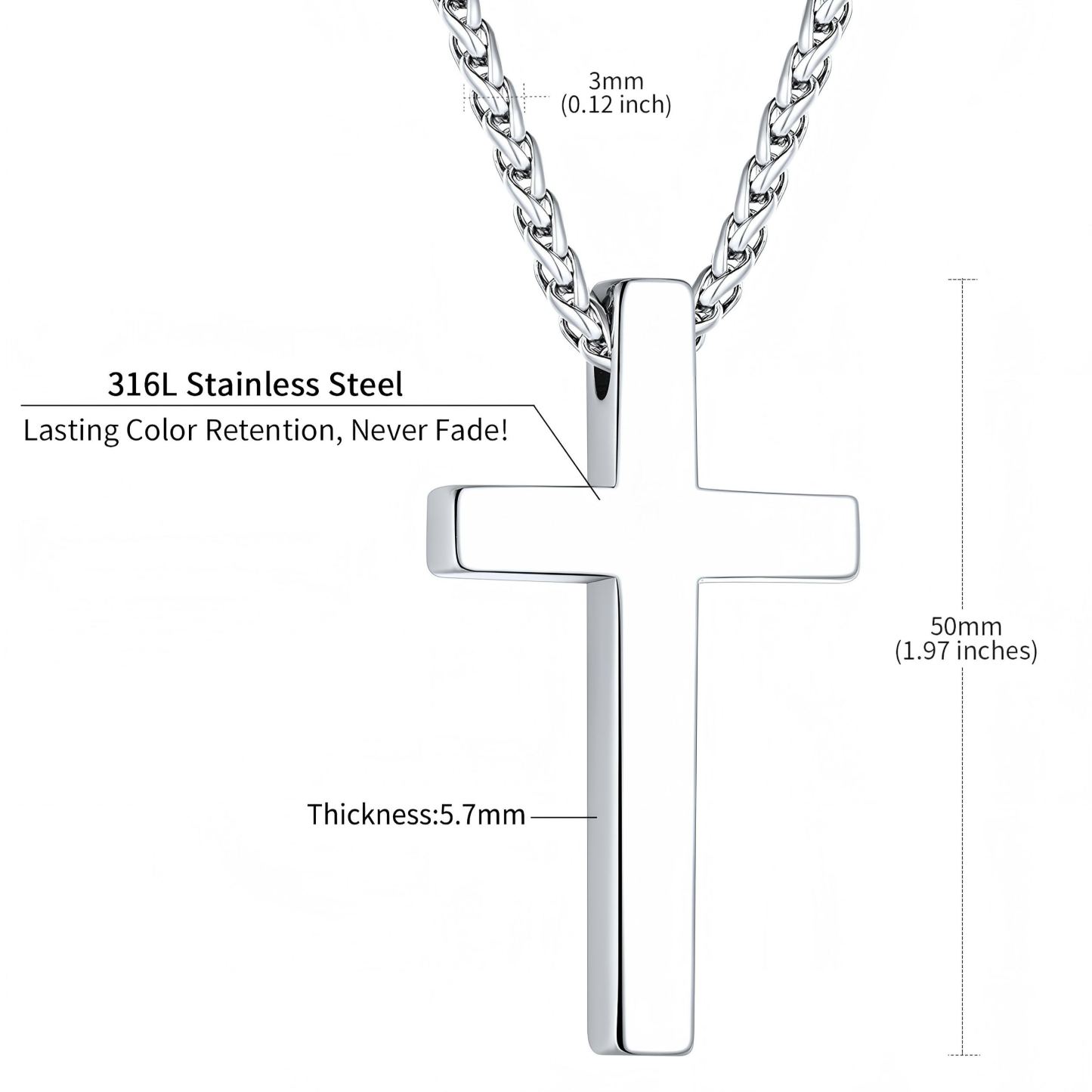 Steel Cross Necklace Dimensions and Details