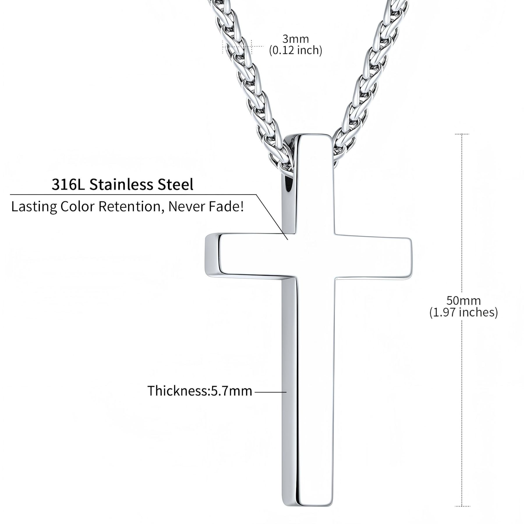 Steel Cross Necklace Dimensions and Details