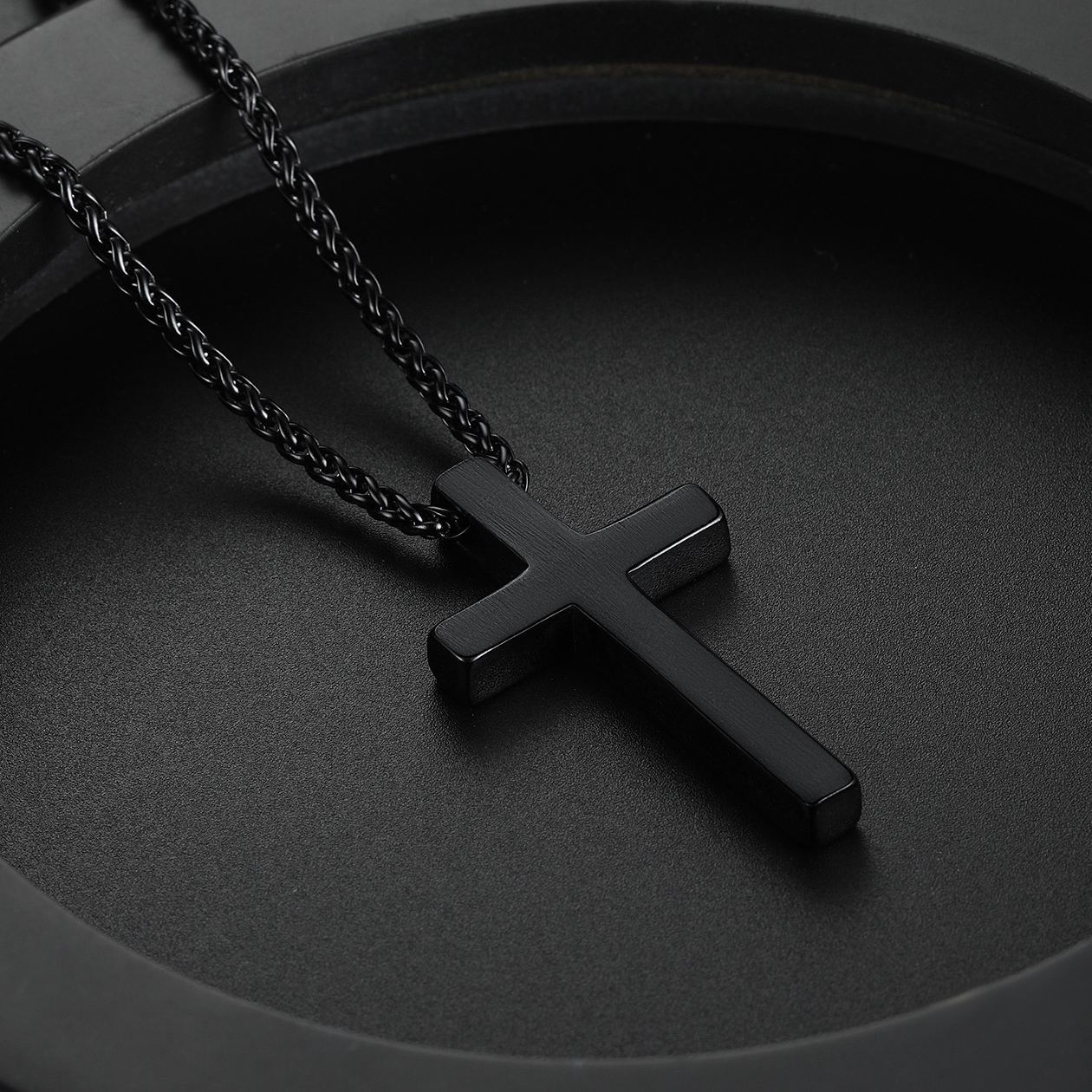 Cross Pendant Necklace 316L Stainless Steel  Black Planted 22"