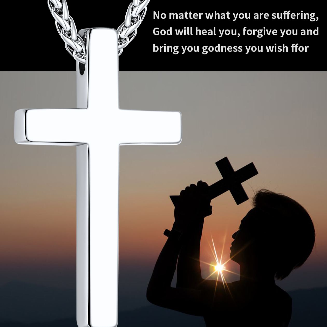 Stainless Steel Cross Pendant Necklace For Men