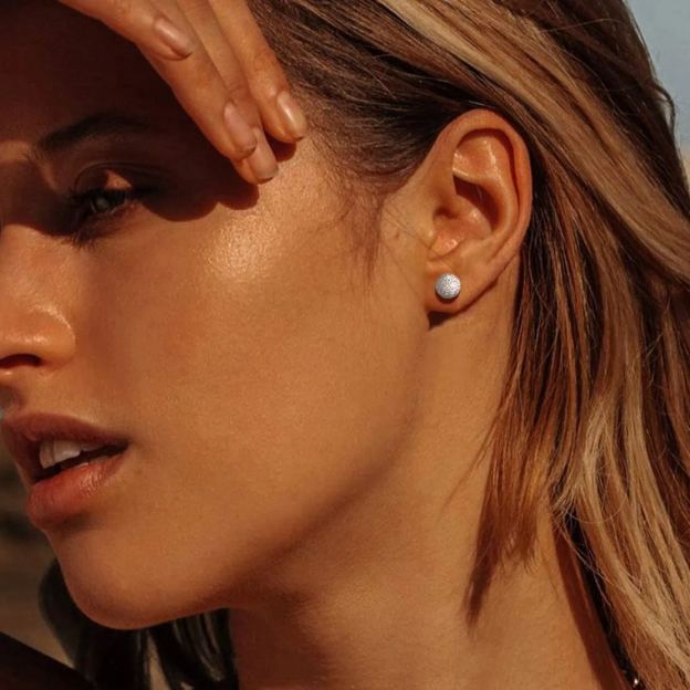 Woman wearing Ball Stud Earrings 7mm