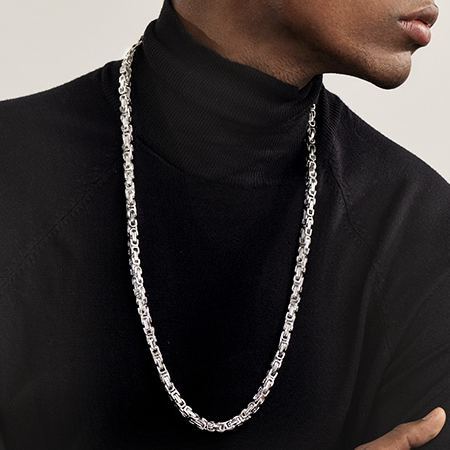 Byzantine chain necklace worn by model