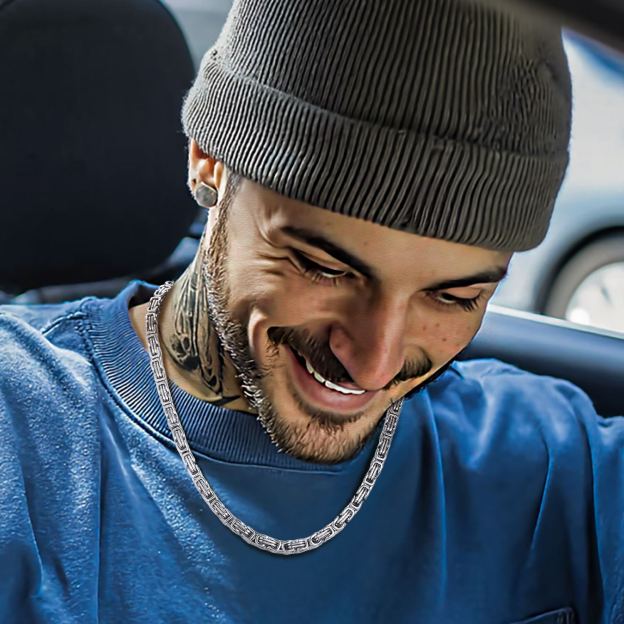 Men wearing stainless steel Byzantine chain necklace