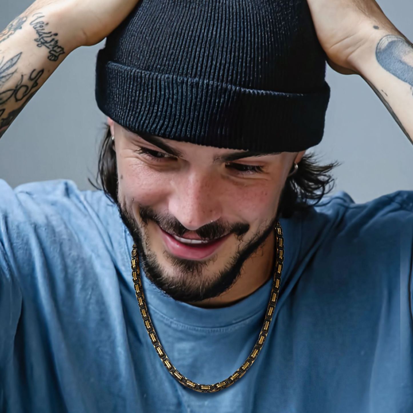 Men street style Black gold Byzantine chain necklace 6mm