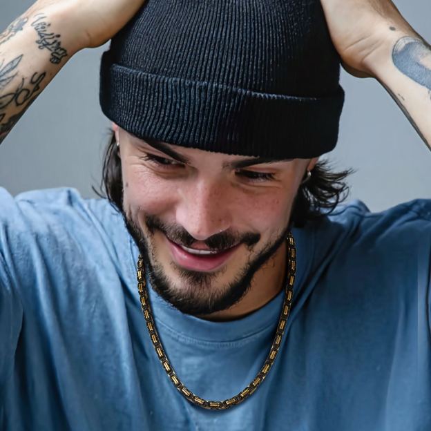 Men street style Black gold Byzantine chain necklace 6mm