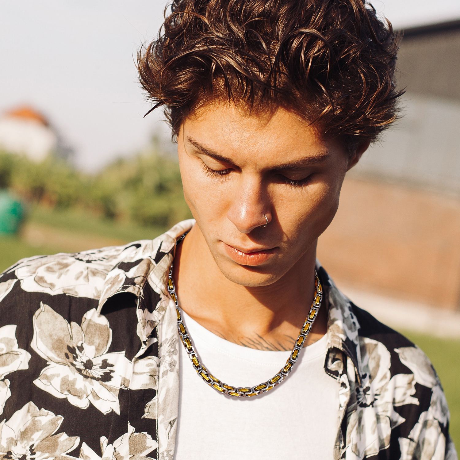 Men street style Steel gold Byzantine chain necklace 6mm