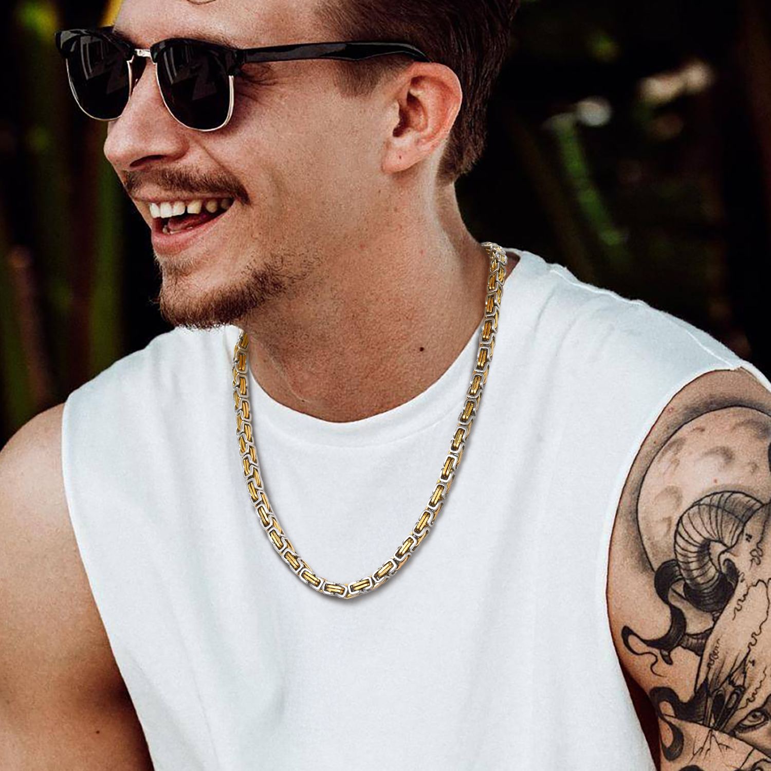 Men street style Steel gold Byzantine chain necklace 