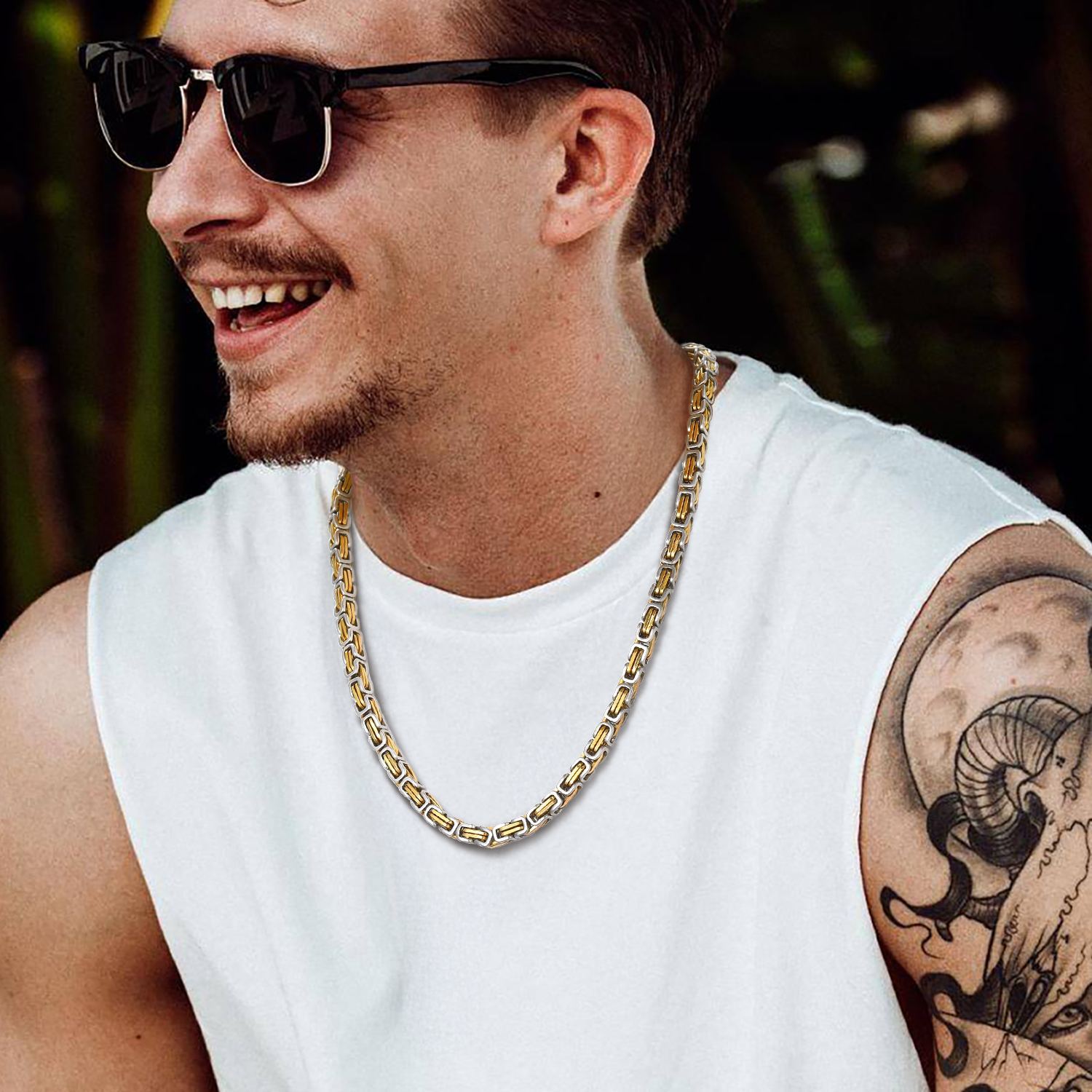 Men street style Steel gold Byzantine chain necklace 