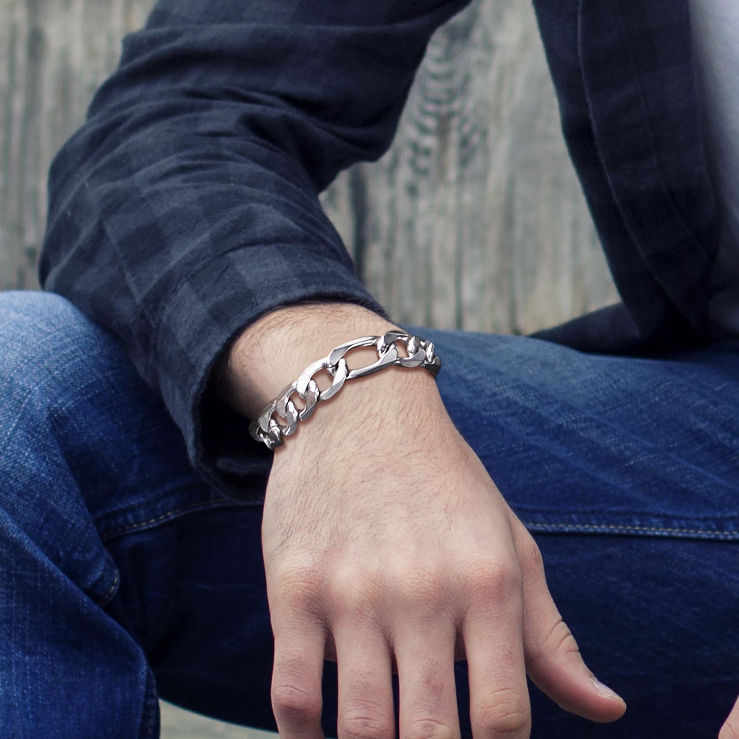 stainless steel Figaro bracelet for men