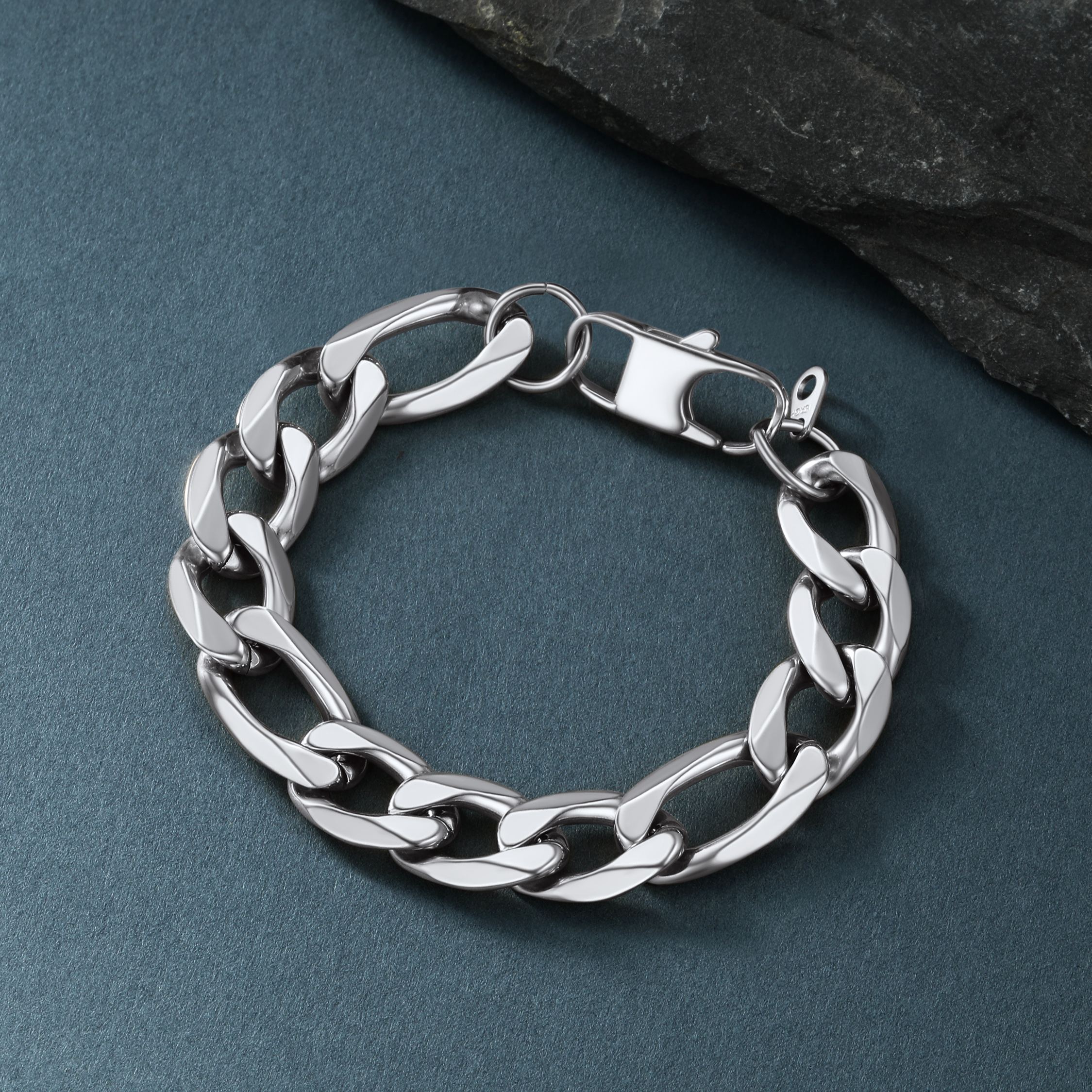 figaro chain bracelet for men, 13mm stainless steel polished links