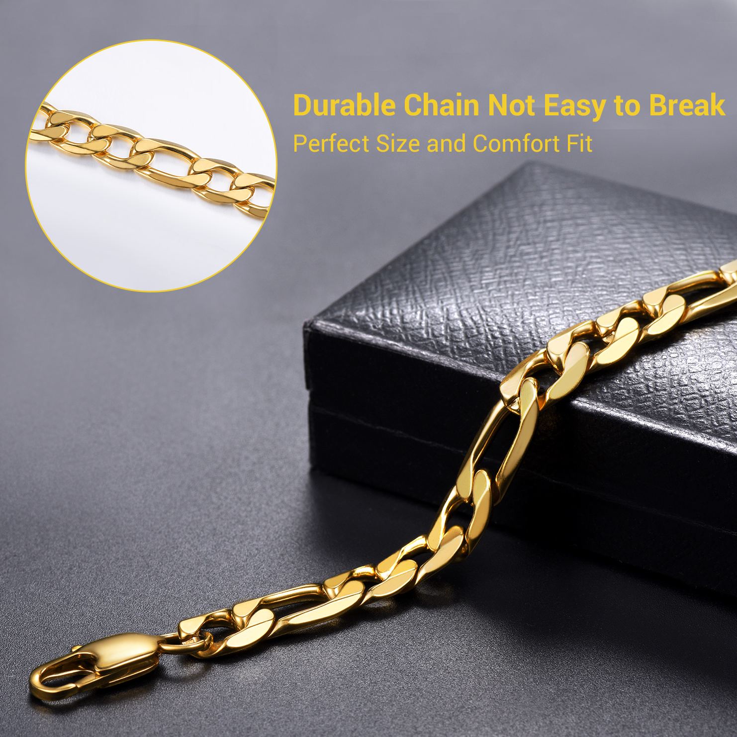Gold Figaro chain link detail stainless steel bracelet