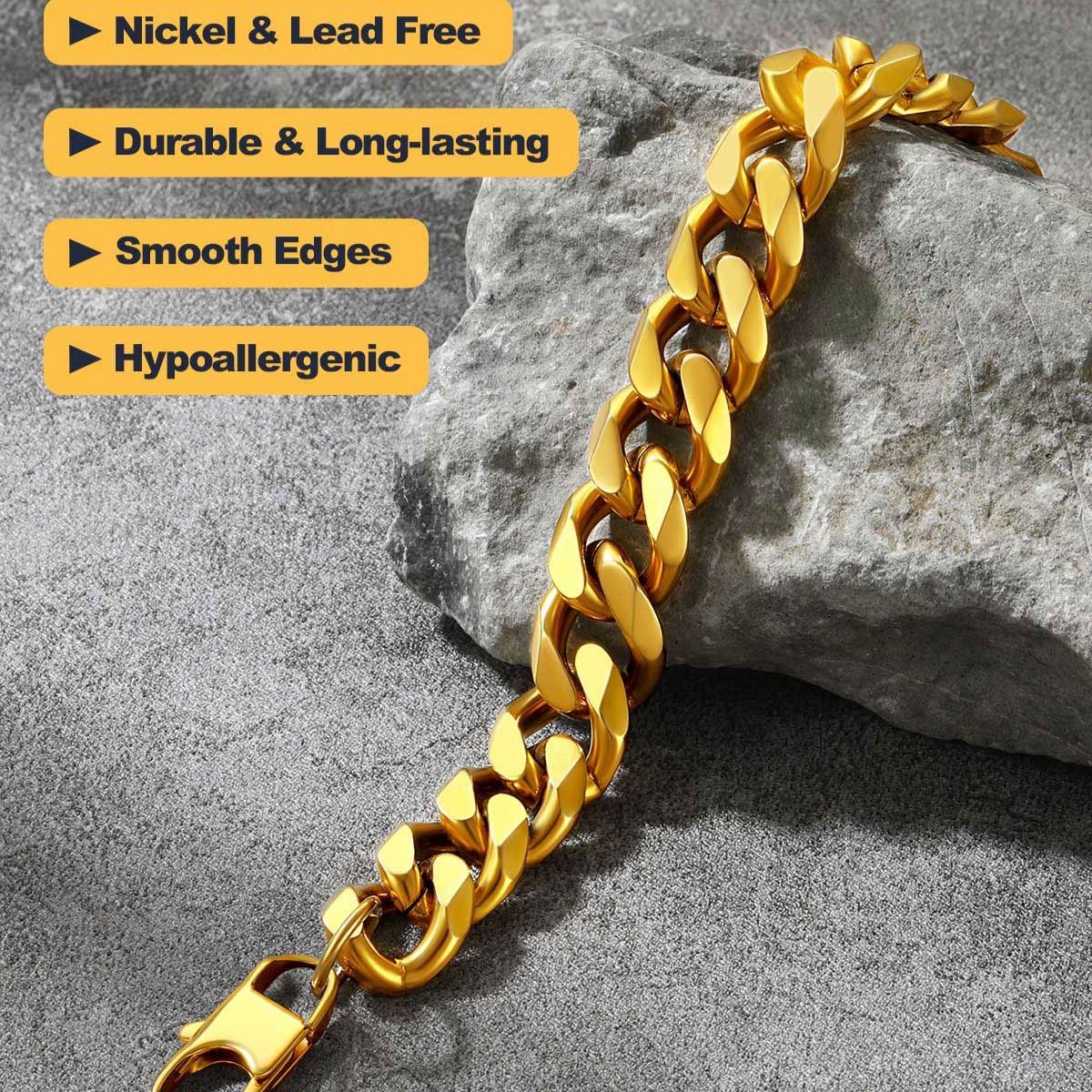 Gold Cuban Bracelet: Nickel-Free Durable