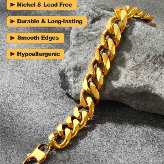 Gold Cuban Bracelet: Nickel-Free Durable