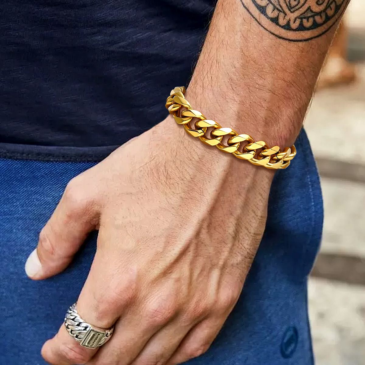 12mm Gold Stainless Steel Cuban Link Bracelet for Men