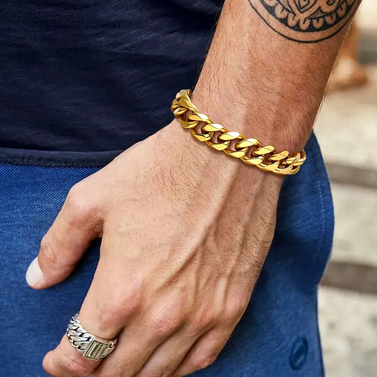 12mm Gold Stainless Steel Cuban Link Bracelet for Men