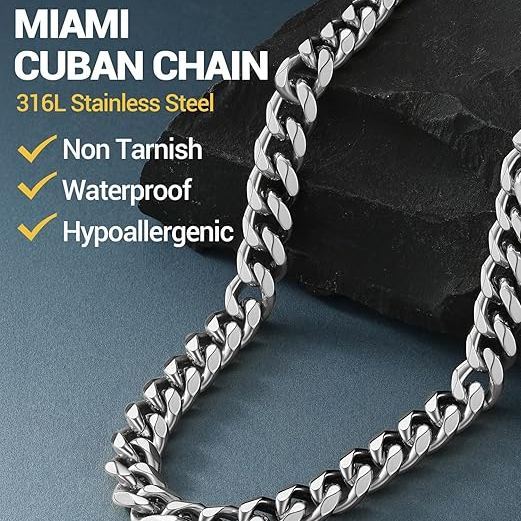 316L Stainless Steel Cuban Chain Waterproof Men's Necklace 