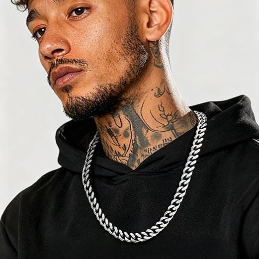 12mm Cuban Chain Necklace on Model 22inch  