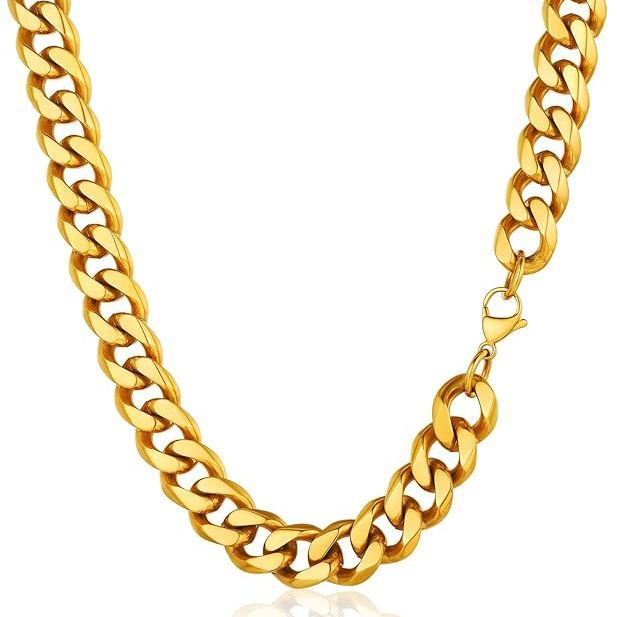 Gold Cuban Chain 12mm Stainless Steel Men's Necklace  