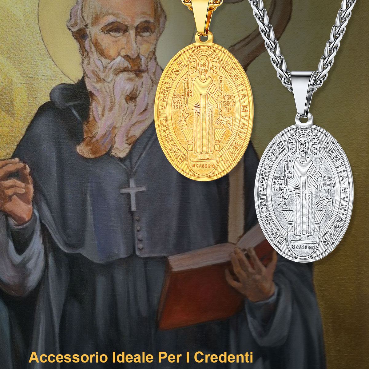 San Benedetto Medal Pendant Stainless Steel Necklace Religious Jewelry