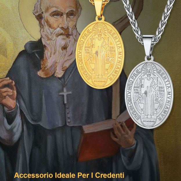 San Benedetto Medal Pendant Stainless Steel Necklace Religious Jewelry