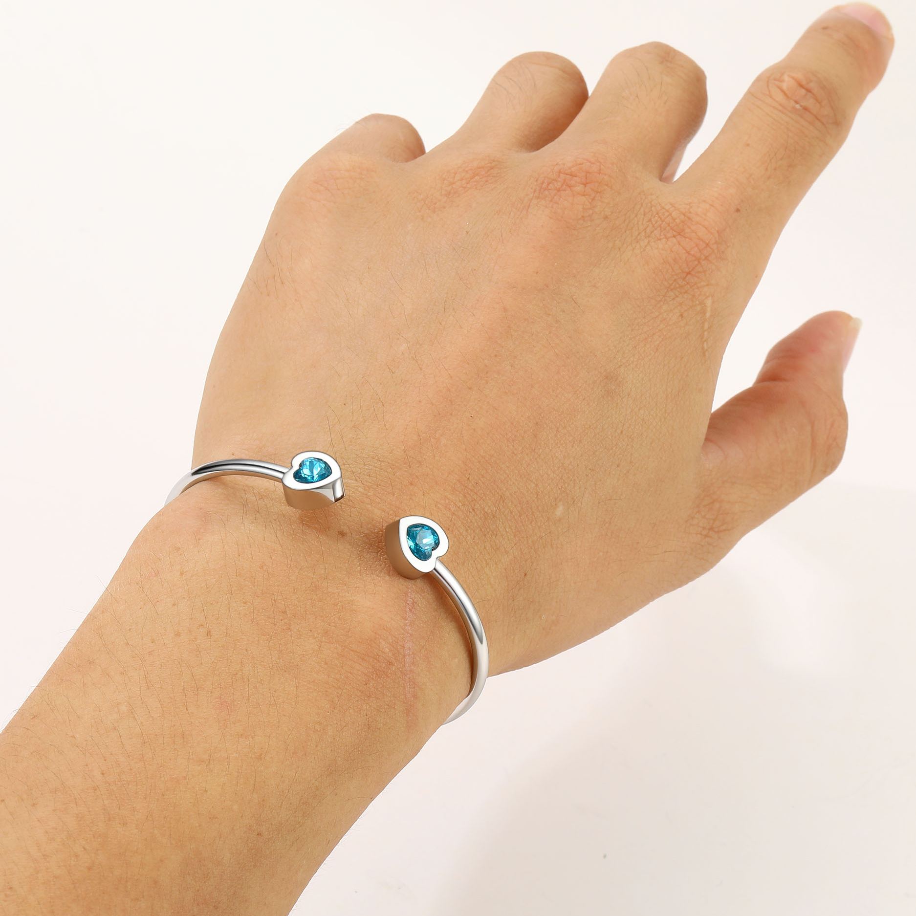 Birthstone Heart Cuff Bracelet for Women