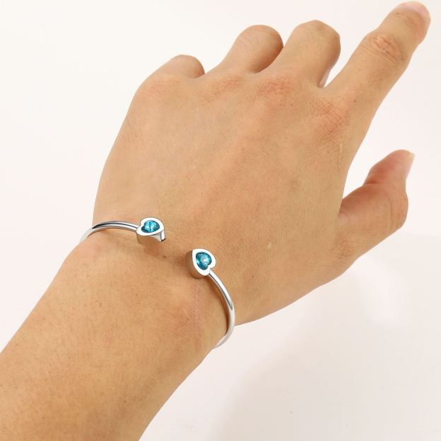 Birthstone Heart Cuff Bracelet for Women