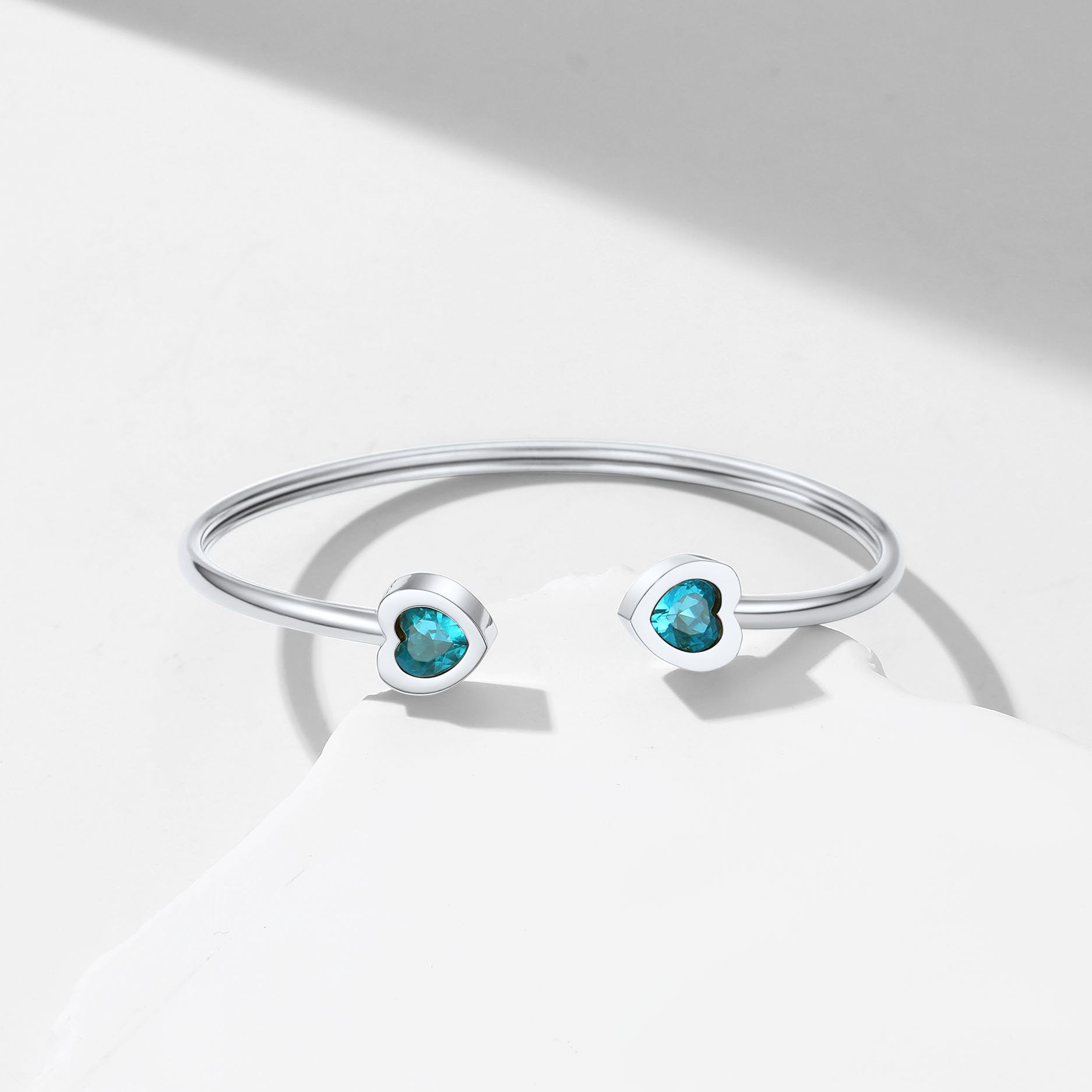 Birthstone Heart Cuff Bracelet for Women